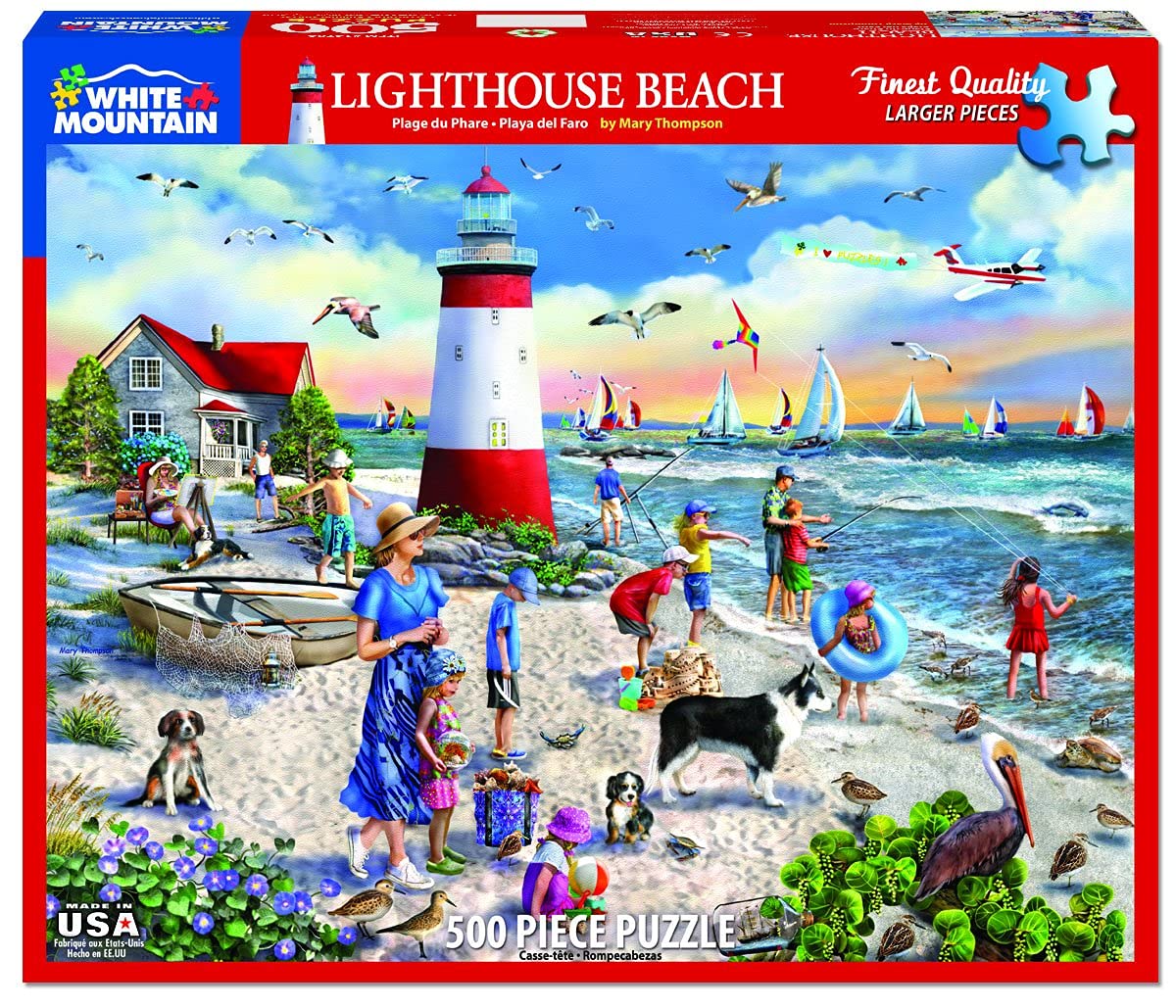 White Mountain Puzzles Lighthouse Beach - 500 Piece Jigsaw Puzzle