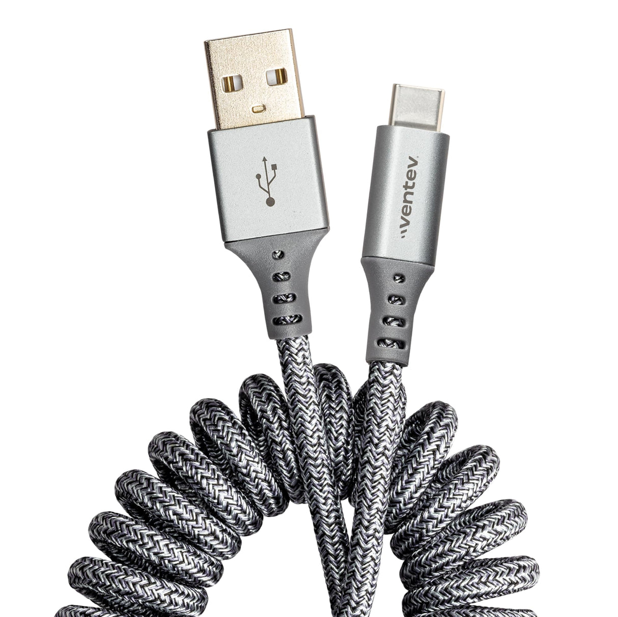 Ventev - Chargesync Helix Coiled Usb A To Usb C Cable - Heather Gray