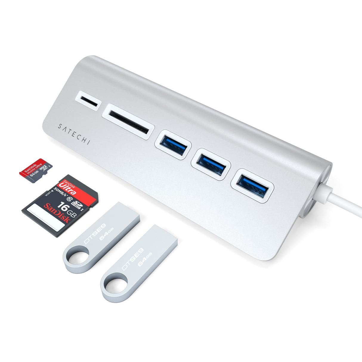 Satechi - Usb C Aluminum Usb 3.0 Hub And Card Reader - Silver