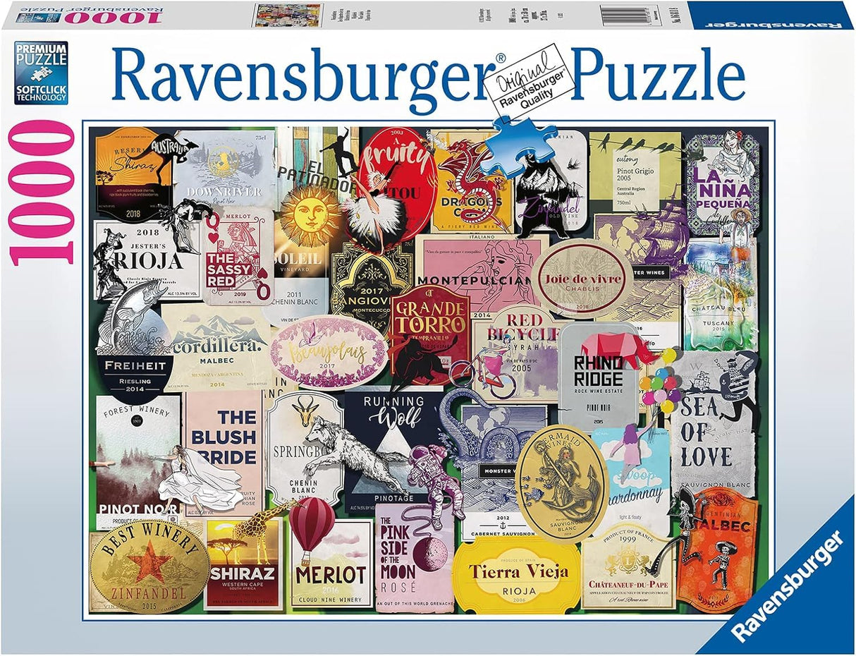 Ravensburger Wine Labels Jigsaw Puzzle - 1000 Pieces | Unique and Challenging | Softclick Technology Ideal for Adults and Puzzle Enthusiasts | Climate Pledge Friendly