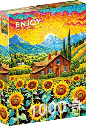 1000 Pieces Jigsaw Puzzle – House with Sunflower Garden in Mountains Landscape – by ENJOY Puzzle