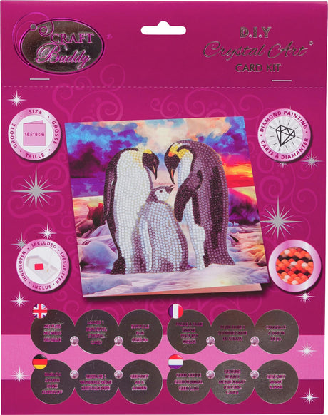 Crystal Art Diamond Painting Card Kit - Penguin Family- Create Your Own 7"x7" Card Kit - for Ages 8 and up