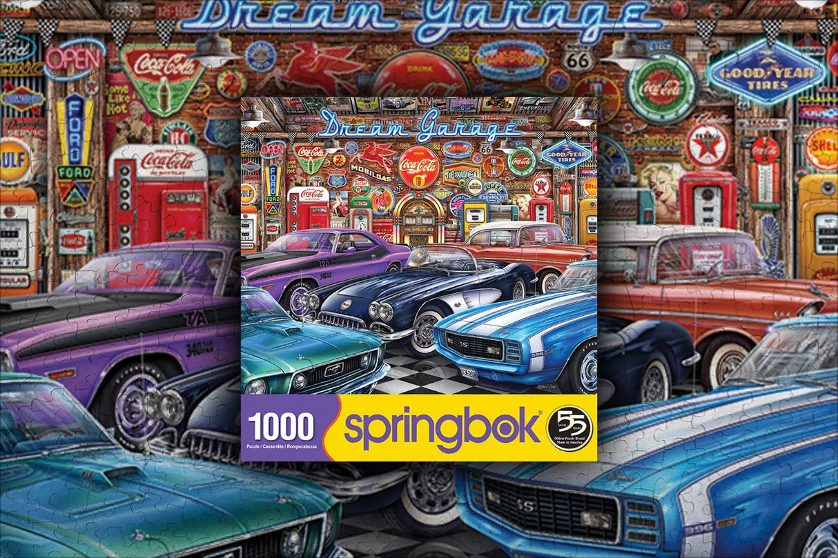 Springbok - Dream Garage - 1000 Piece Jigsaw Puzzle with classic muscle cars