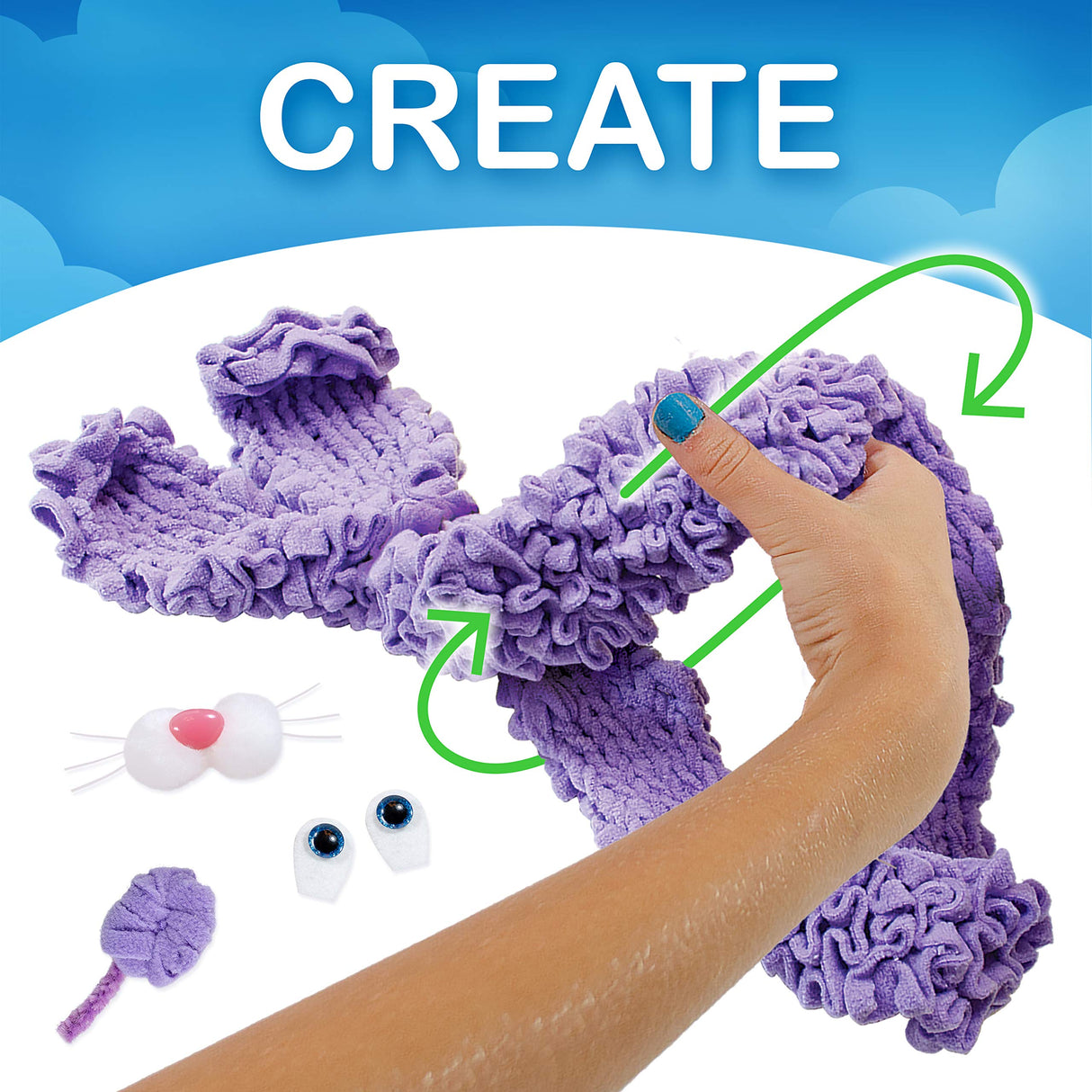 Creativity for Kids Finger Looping Bunny Craft Kit - Learn to Finger Knit for Kids - Make Your own Plush Bunny Toy