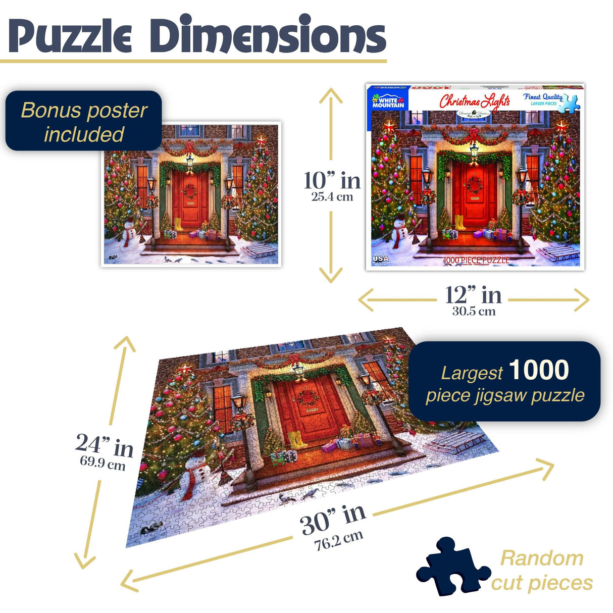 White Mountain Christmas Lights Christmas Puzzles 1000 Pieces Jigsaw Puzzles for Winter