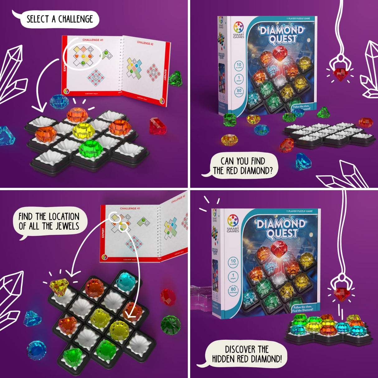 SmartGames Diamond Quest Deduction Game with 80 Challenges for Ages 10 - Adult