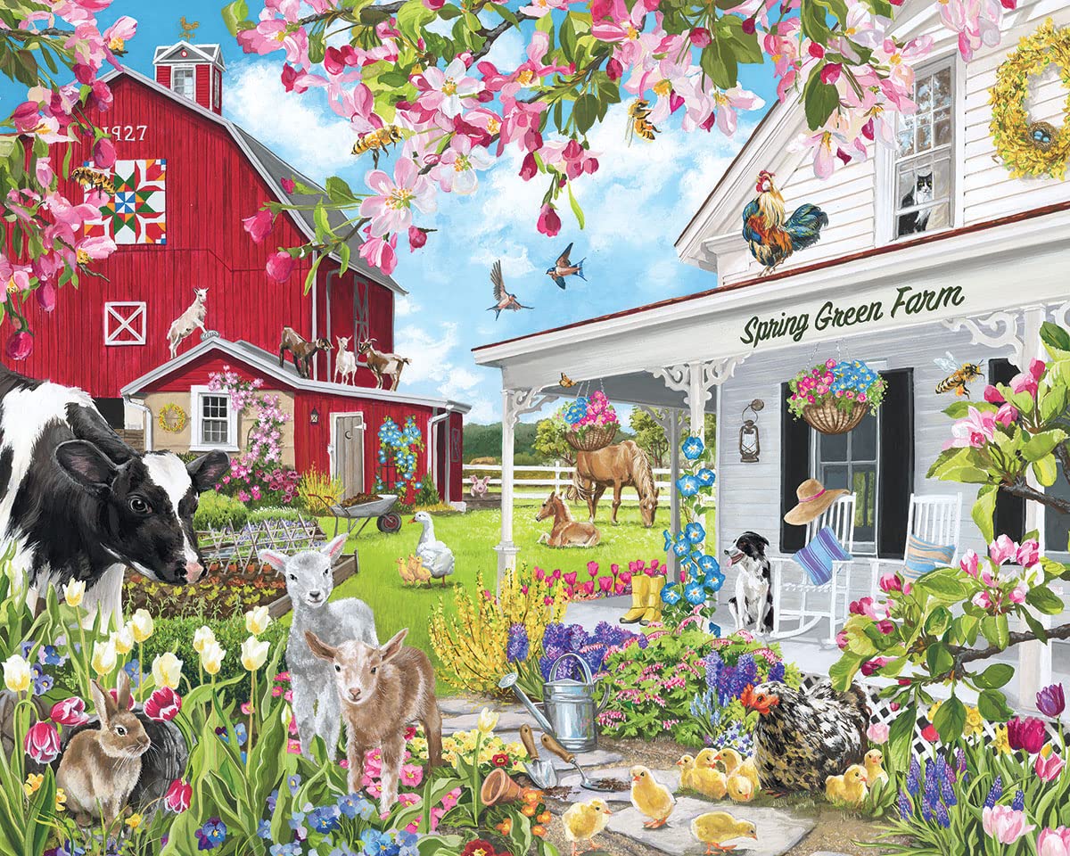 White Mountain Spring Green Farm 1000 Piece Jigsaw Puzzle Scenic Country Puzzles for Adults and Family