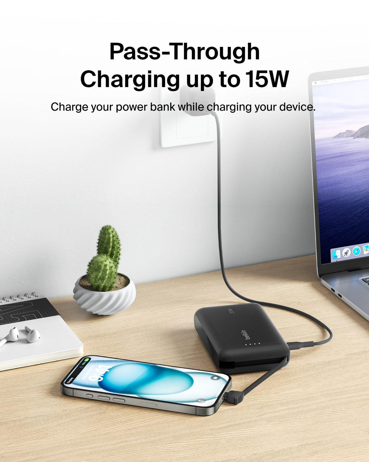 Belkin - Boostcharge Power Bank With Integrated Cable 10,000 Mah - Black