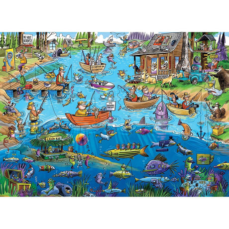 Cobble Hill 1000 Piece Puzzle - DoodleTown: Gone Fishing - Sample Poster Included