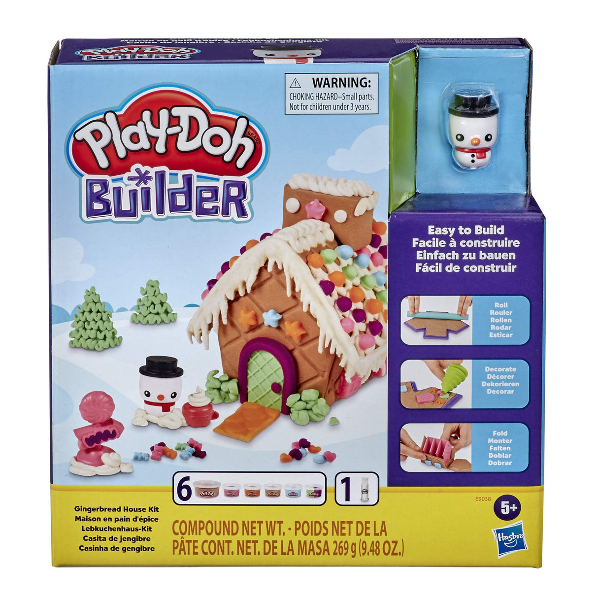 Play-Doh Builder Gingerbread House Toy Building Kit for Kids 5 Years and Up with 6 Non-Toxic Play-Doh Colors - Easy to Build DIY Craft Set