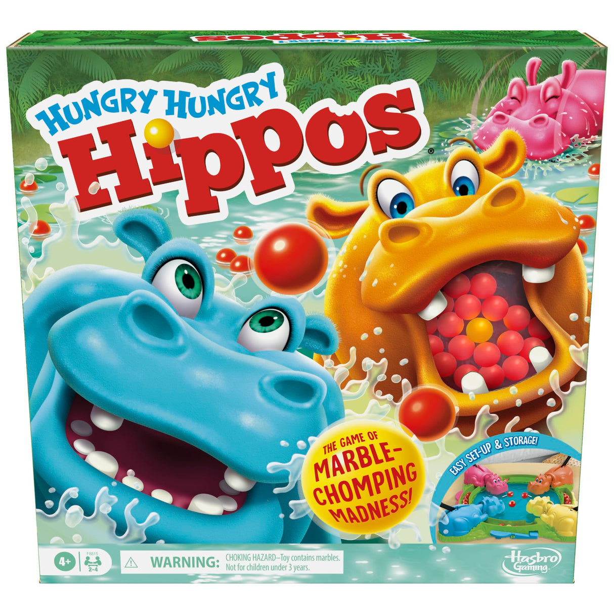 Hungry Hungry Hippos Game for Preschoolers | Instant Marble Relaunch, Easy Set-Up & Storage| Ages 4 and Up | 2 to 4 Players | Kids Games