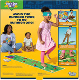 Don't Step In It! box back showing the blindfolded game play