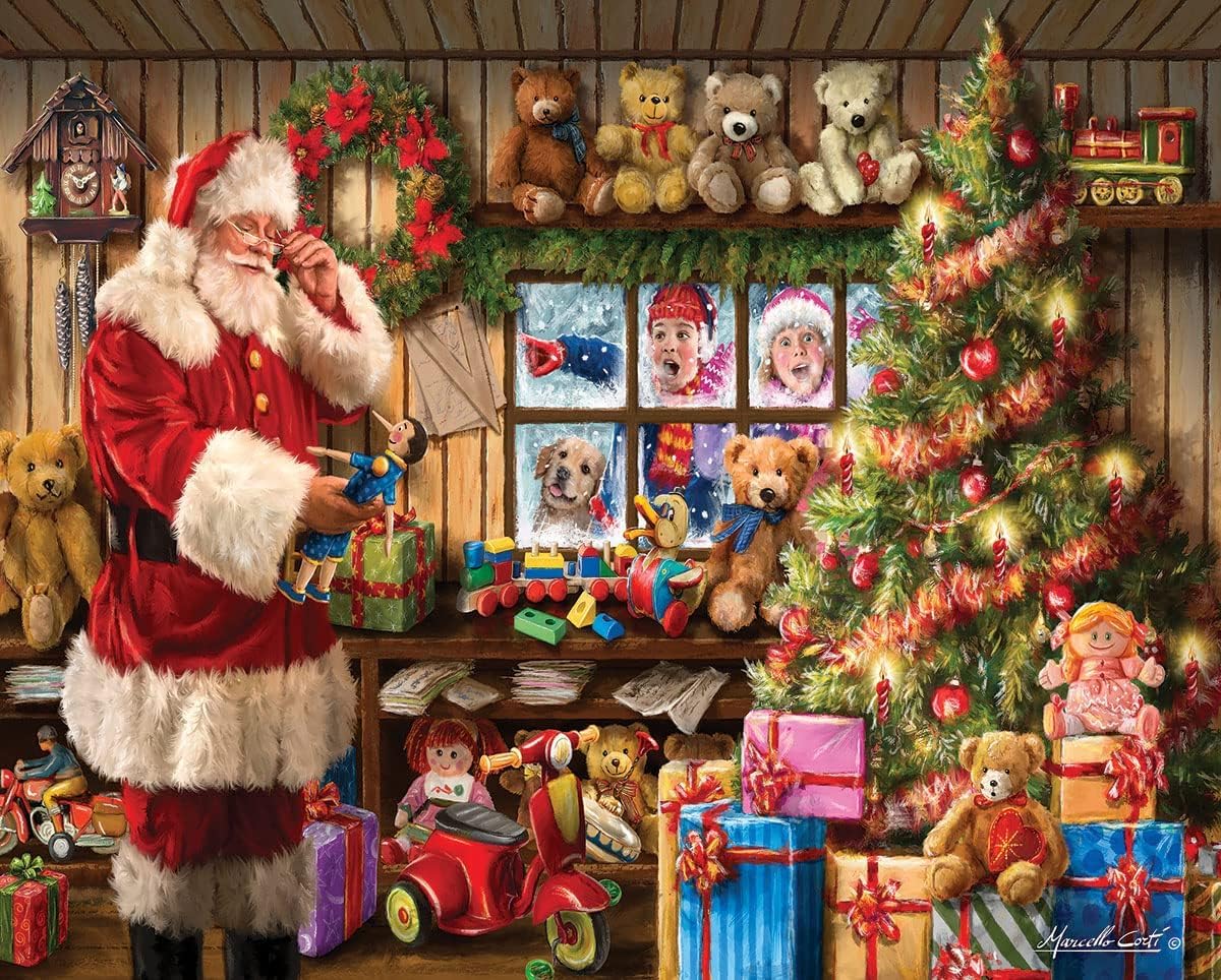 White Mountain Look It's Santa Christmas Puzzles 1000 Pieces Winter Theme Jigsaw Puzzle for Kids Adults and Grandparents