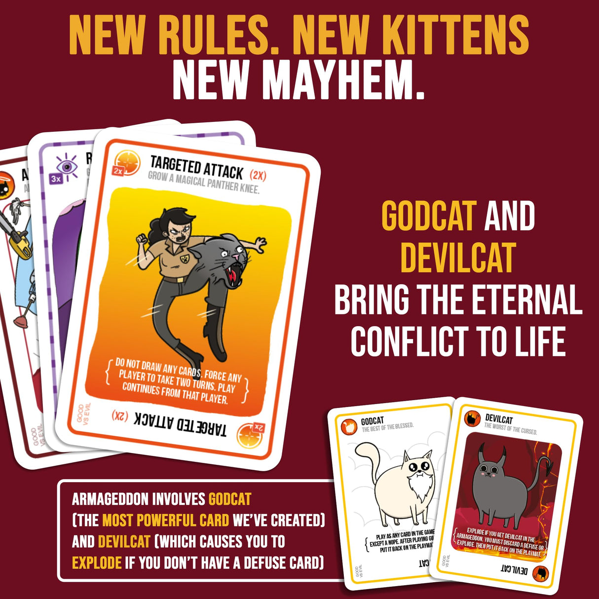 Exploding Kittens Good vs. Evil - 2-5 Players - Ages 7+ - Inspired by Netflix Show - High Stakes Family Card Game - Party Game, Family Game Night, Animated Netflix Show