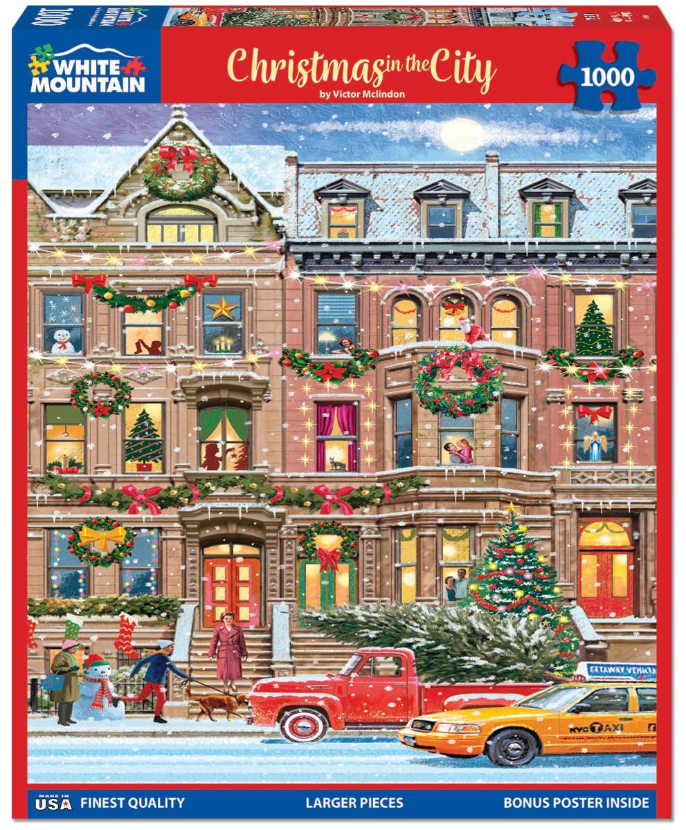 White Mountain Christmas in The City Winter Puzzles 1000 Pieces Jigsaw Puzzle for Adults Grandparents & Children