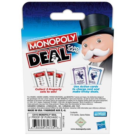 Monopoly Deal Quick-Playing Card Game for Families, Kids Ages 8 and Up and 2-5 Players