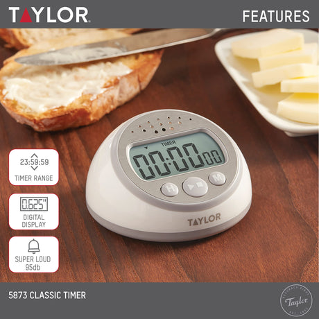 Taylor Digital Timer Counts Up and Down for School, Learning, Projects, and Kitchen Tasks, Super Loud Digital Timer, Gray