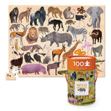 Crocodile Creek Jigsaw Puzzle in Canister, 100 Piece Table or Floor Puzzle Includes Educational Animal Finder Sheet, for Ages 5 Years and Up, Thirty-Six Wild Animals