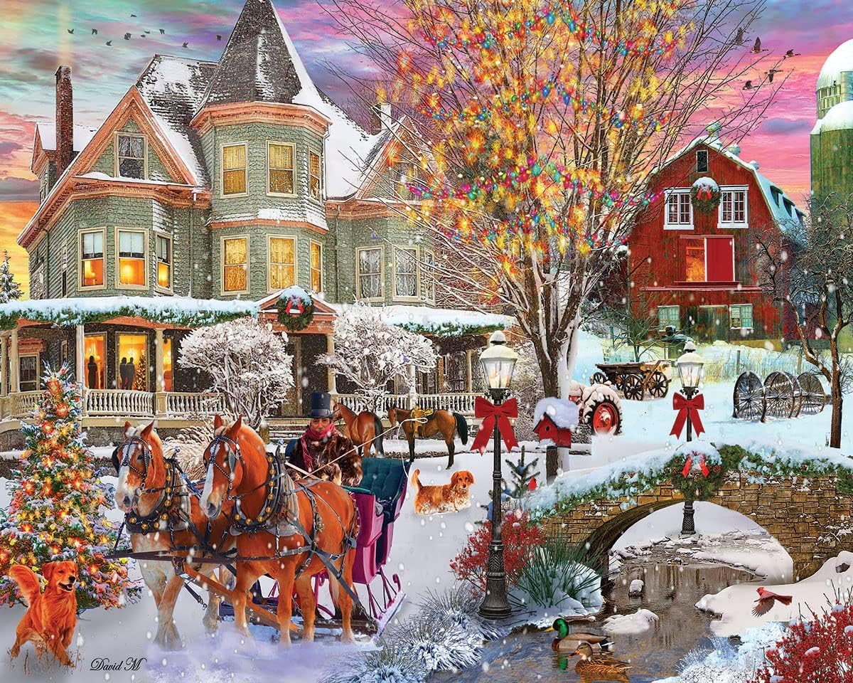 White Mountain Christmas Time Winter Puzzles 1000 Pieces Jigsaw Puzzle for Adults and Families