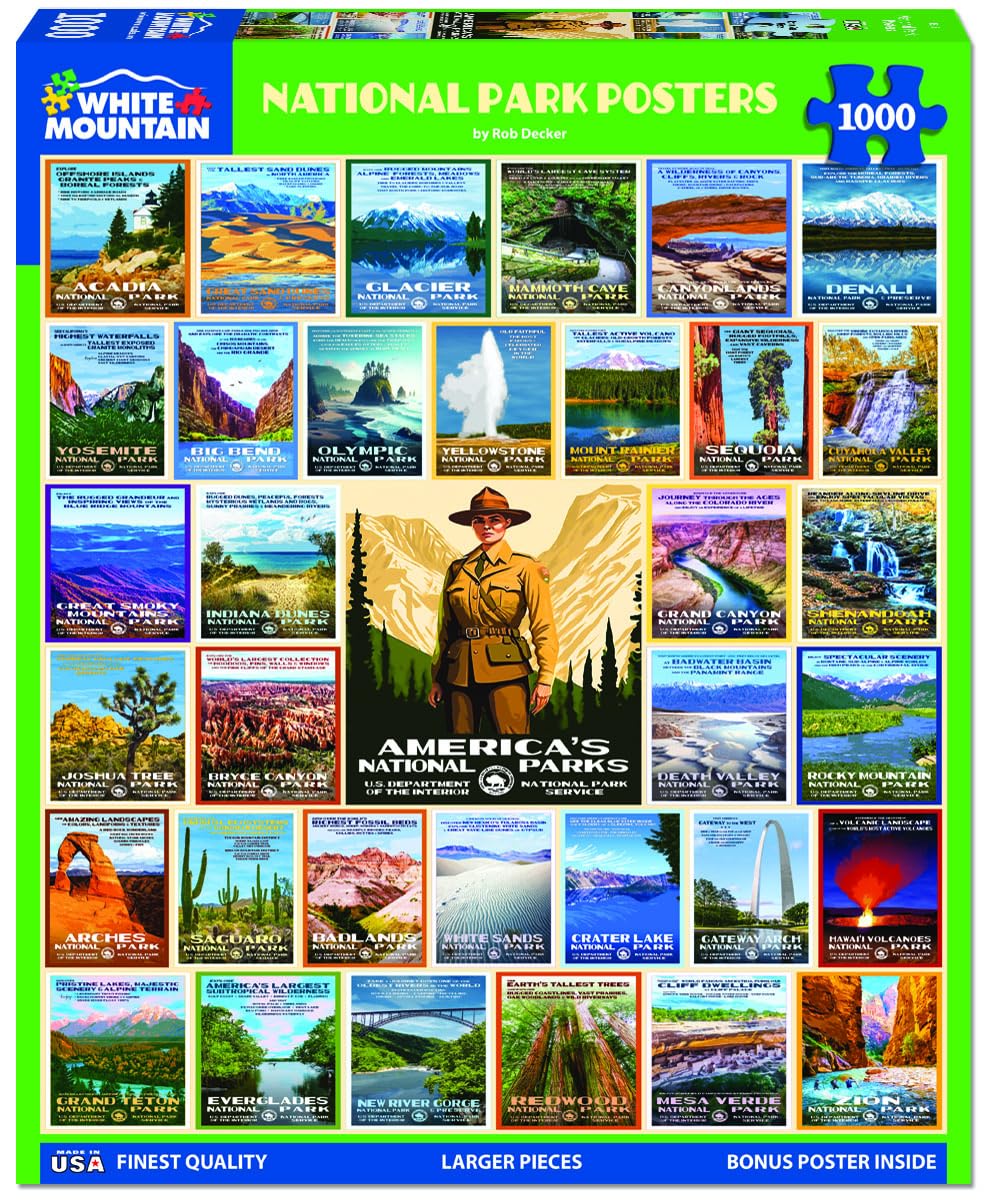 White Mountain Puzzles - National Park Posters - 1000 Piece Jigsaw Puzzle for Adults & Kids - Fun Family Activity