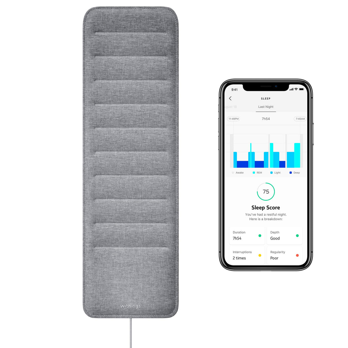 Withings - Sleep Smart Sleep Tracking Mat - Gray