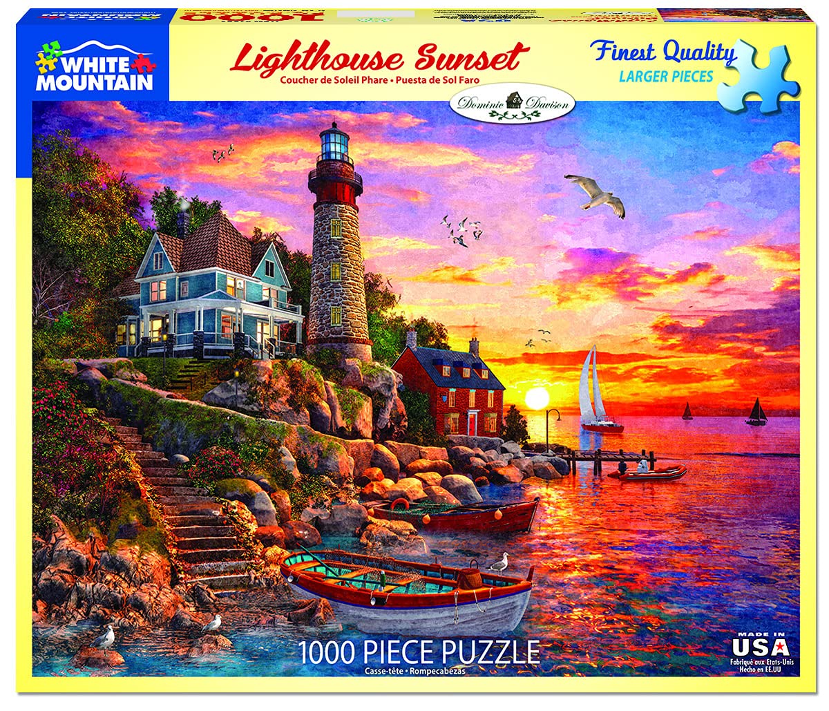 White Mountain Puzzles Lighthouse Sunset, 1000 Piece Jigsaw Puzzle