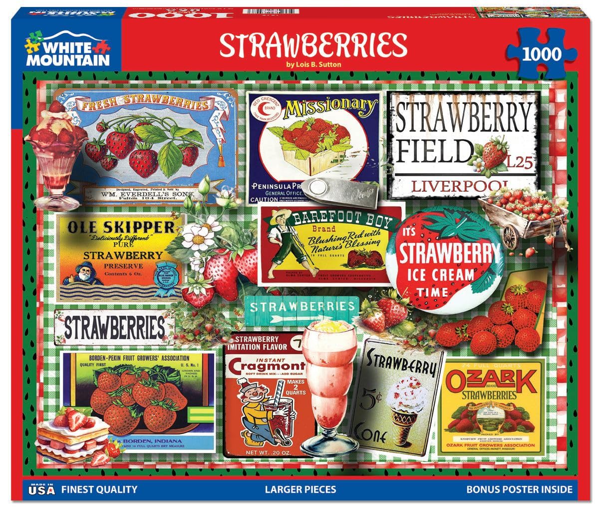 White Mountain - Strawberries - 1000 Piece Jigsaw Puzzle for Adults, Children, + Grandparents