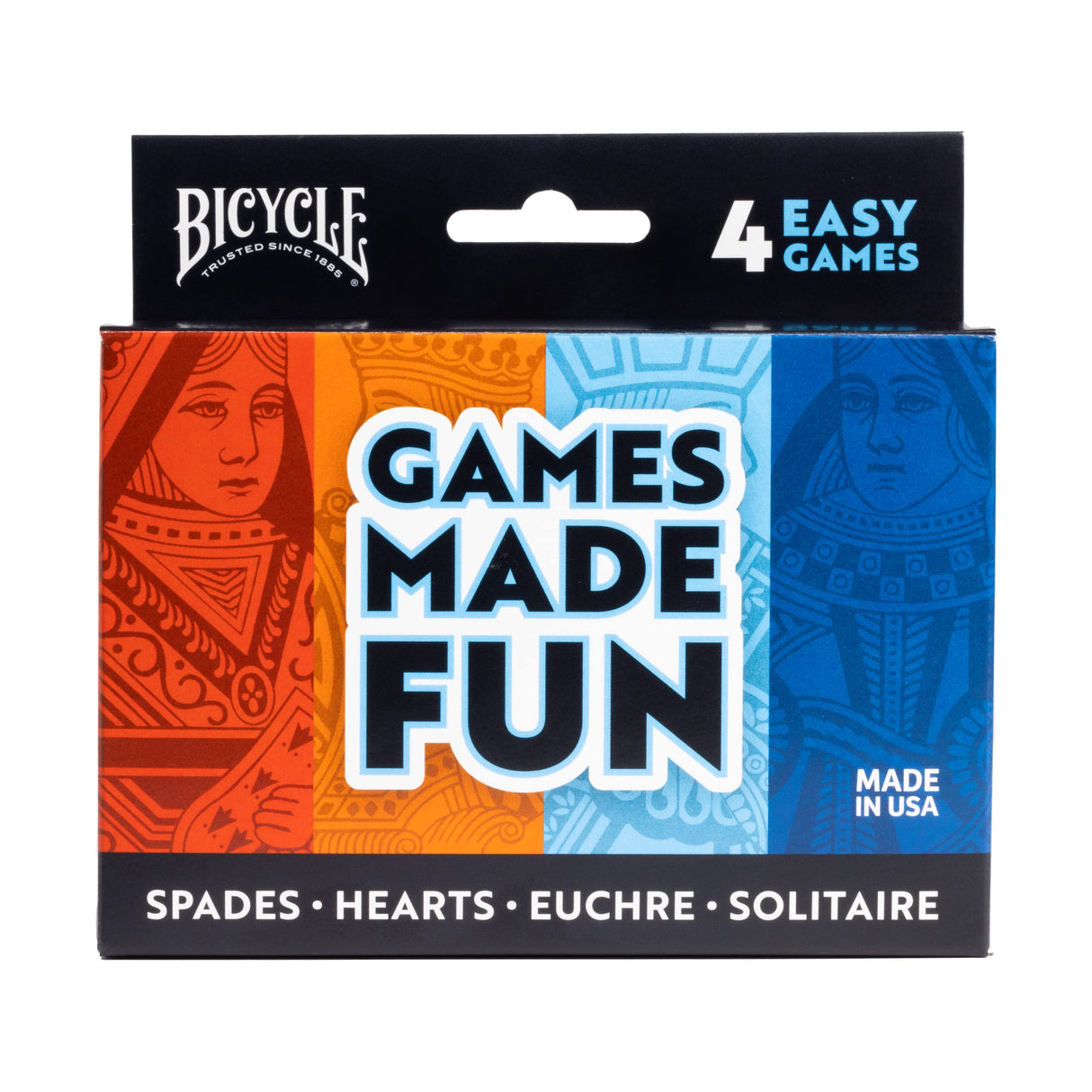 Bicycle 4 Playing Card Games in 1: Euchre, Hearts, Spades, and Solitaire (4 Card Game Pack)