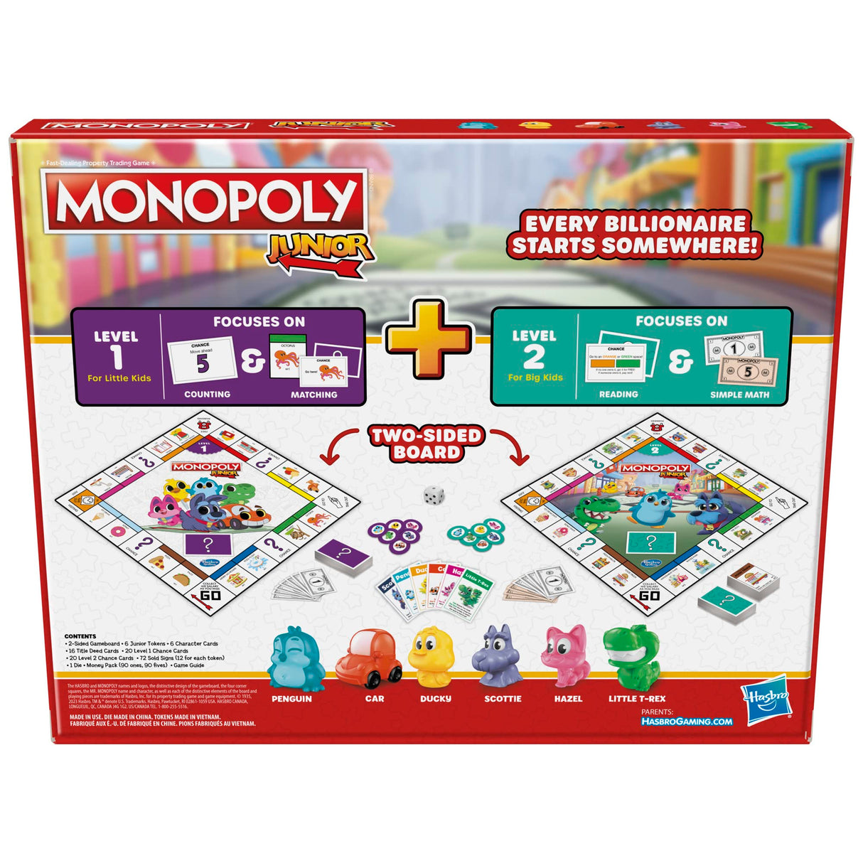 Hasbro Gaming Monopoly Junior Board Game, 2-Sided Gameboard, 2 Games in 1, Monopoly Game for Younger Kids Ages 4 and Up, Kids Games for 2 to 6 Players