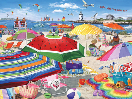 White Mountain Beach Umbrellas 500 Piece Jigsaw Puzzle Fun Summer Puzzles for Adults and Family