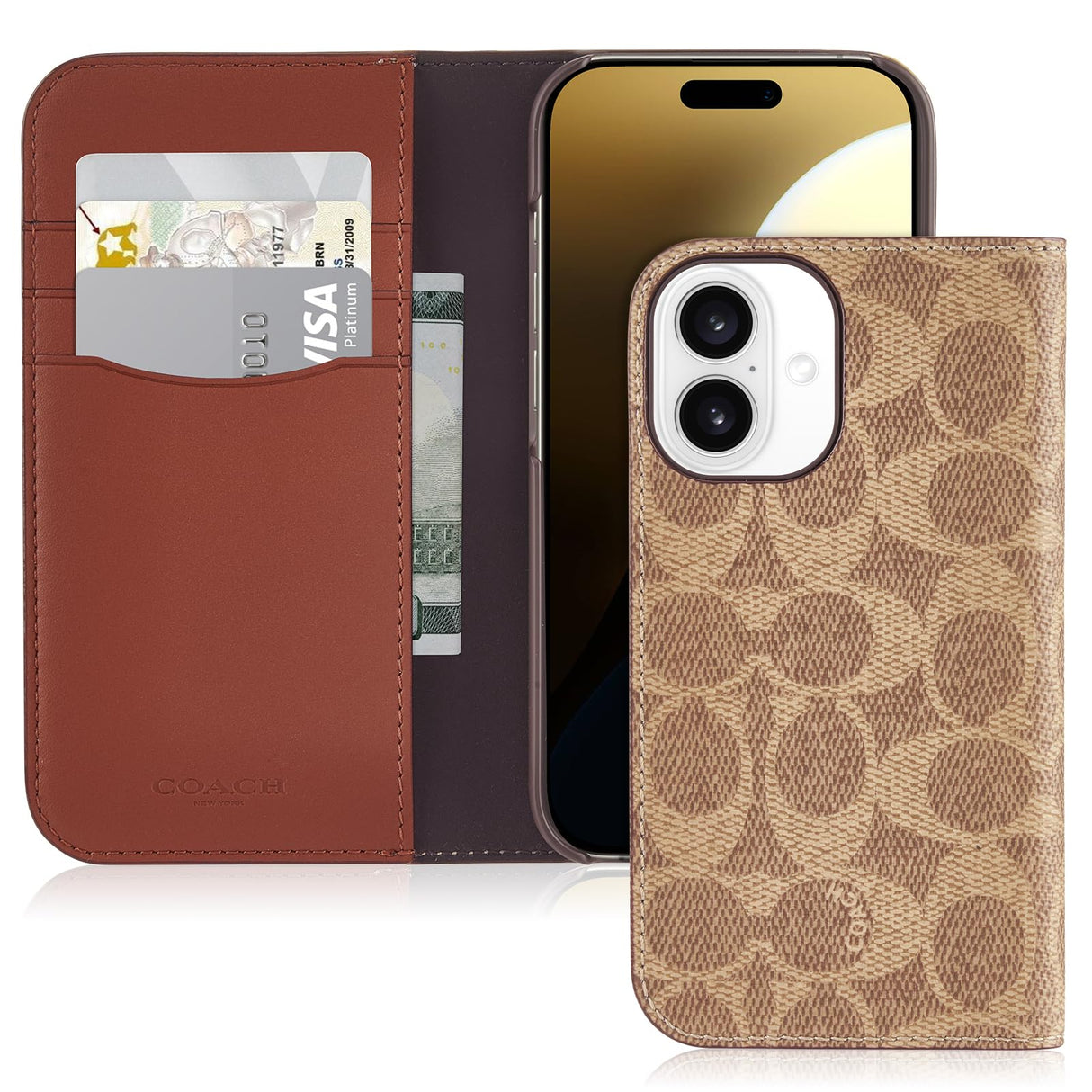 Coach - Folio Case For Apple Iphone 16 - Signature Tan