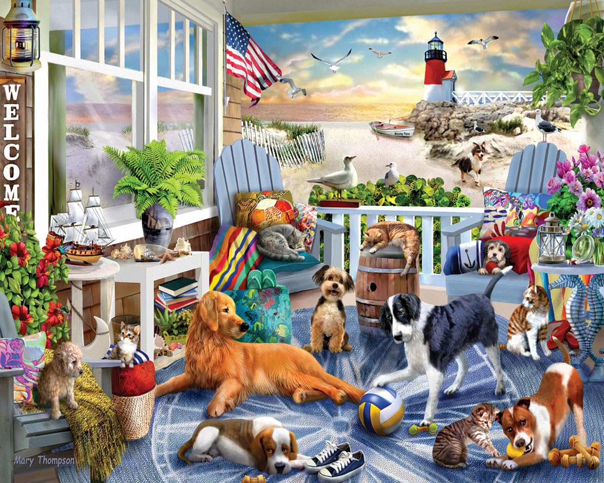 White Mountain Puzzles - Happy Pets - 500 Piece Jigsaw Puzzle