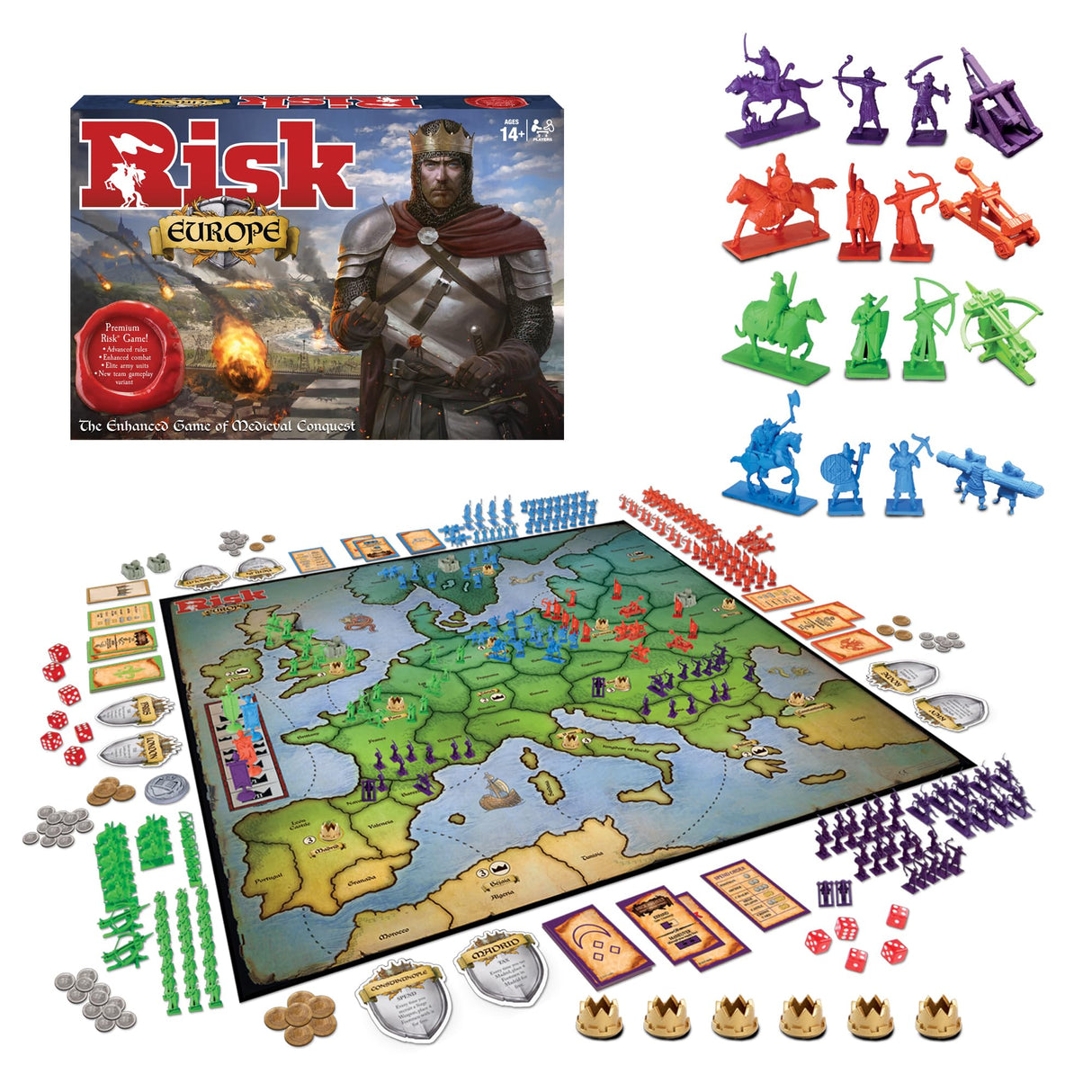 Risk Europe by Winning Moves Games USA, a Medieval Conquest of Europe Complete with Siege Weapons, Archers and Much More, for 2 to 4 Players, Ages 14+ (1232)