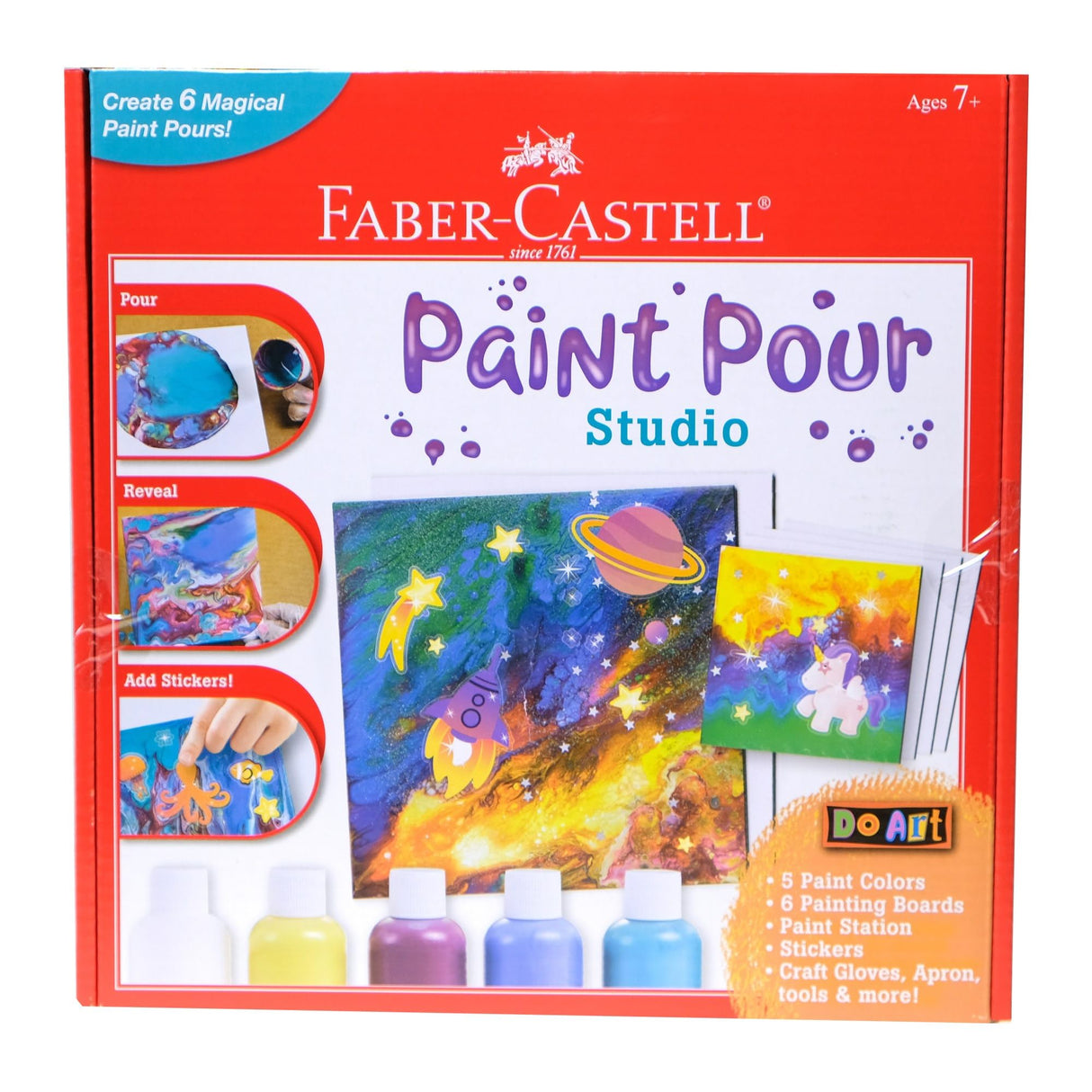 Faber-Castell Do Art Paint Pour Studio - No Mix Acrylic Paint Pouring Set for Kids - Makes 6 Fluid Art Projects, Multi (FC14342)