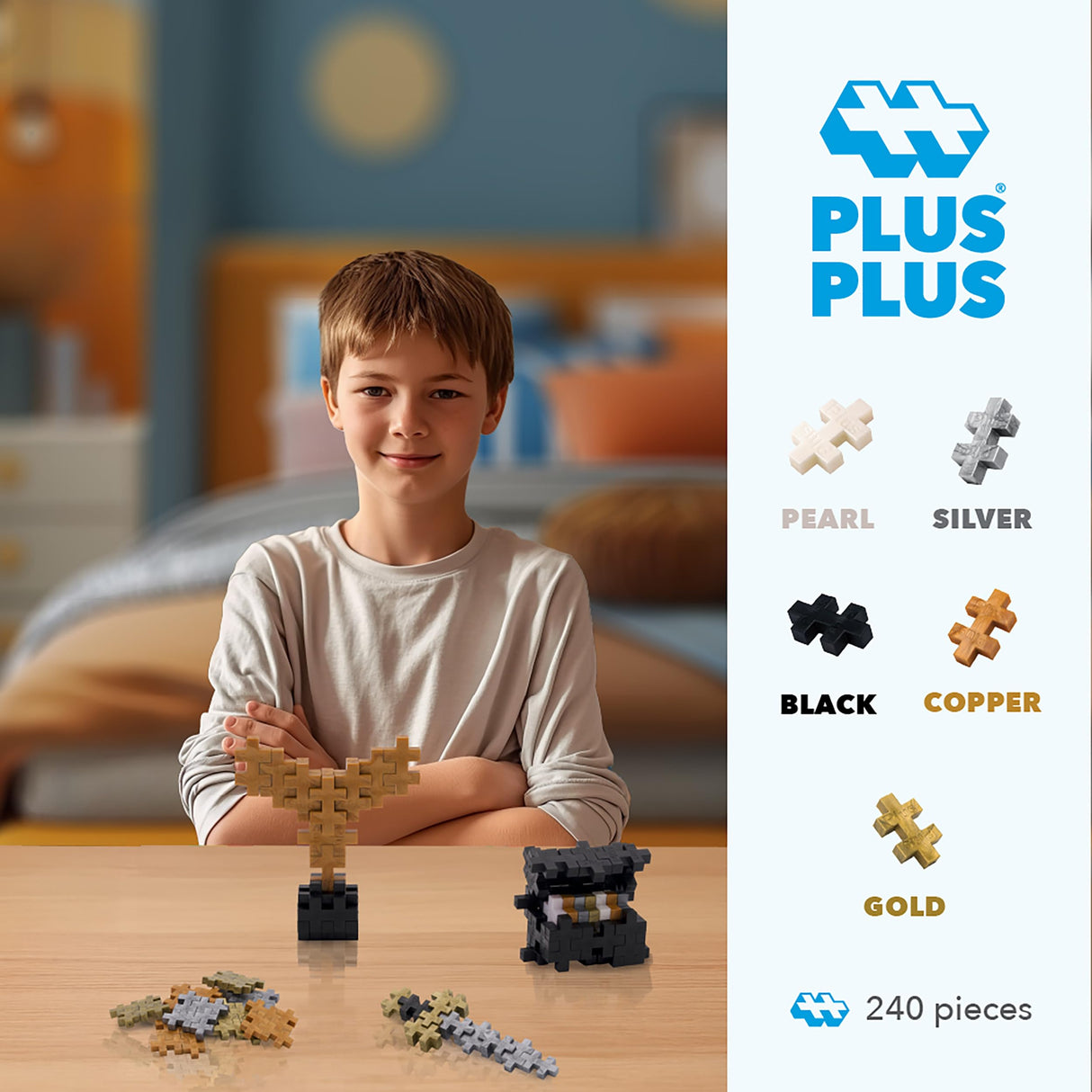 PLUS PLUS 240 Piece Interlocking Building Blocks for Kids, Open Ended Connecting Toys, STEM Bin Classroom Mini Manipulatives - Treasure Mix Play Tube