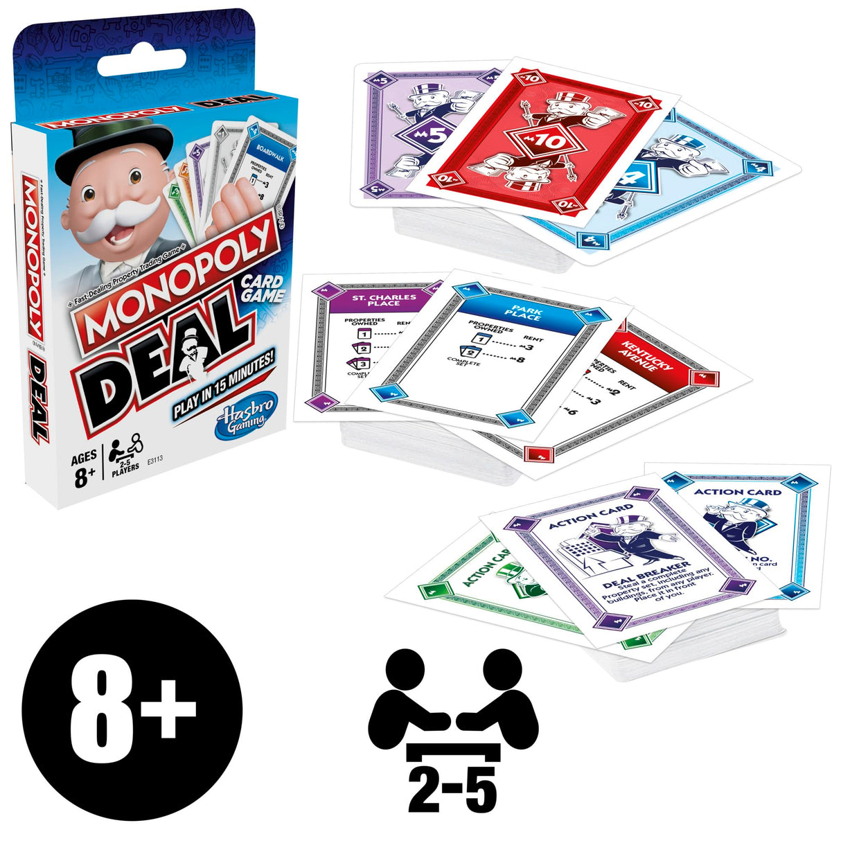 Monopoly Deal Quick-Playing Card Game for Families, Kids Ages 8 and Up and 2-5 Players