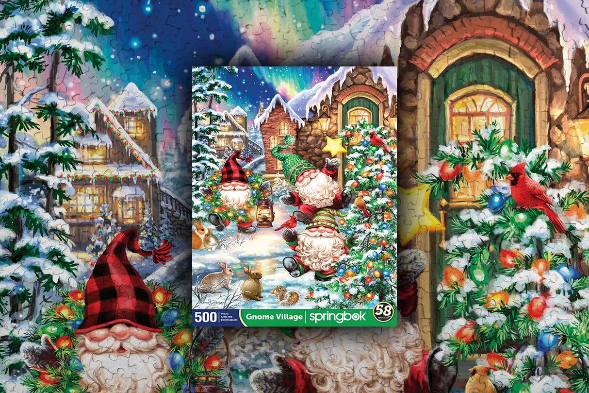 Springbok Gnome Village 500 Piece Holiday Jigsaw Puzzle- Made in The USA with Unique Precision fit Pieces for a Great Puzzling Experience