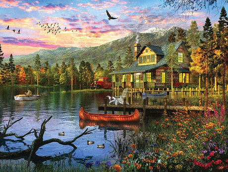 White Mountain Puzzles Sunset Cabin Store - 500 Piece Jigsaw Puzzle