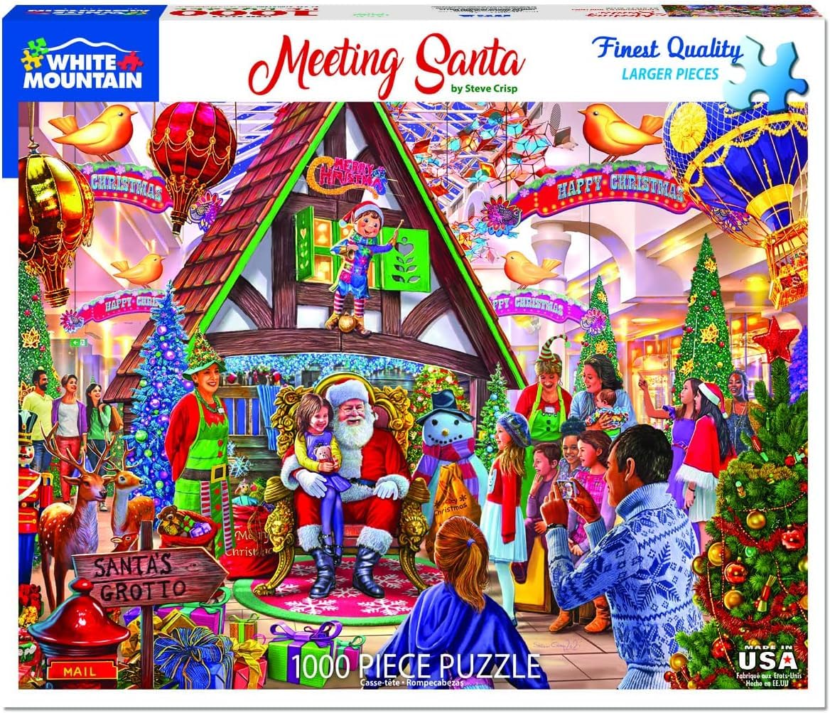 White Mountain Meeting Santa Christmas Puzzles 1000 Pieces Theme Jigsaw Puzzle for Adults and Family