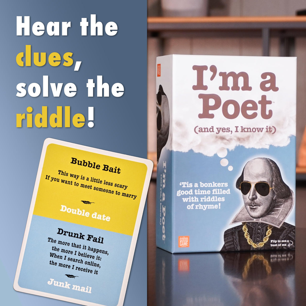 I'm a Poet, The Funny Riddle Solving Game, Guess The Rhyming Phrase, Card Game for Family Game Night and Large Groups, 3+ Players Ages 12+