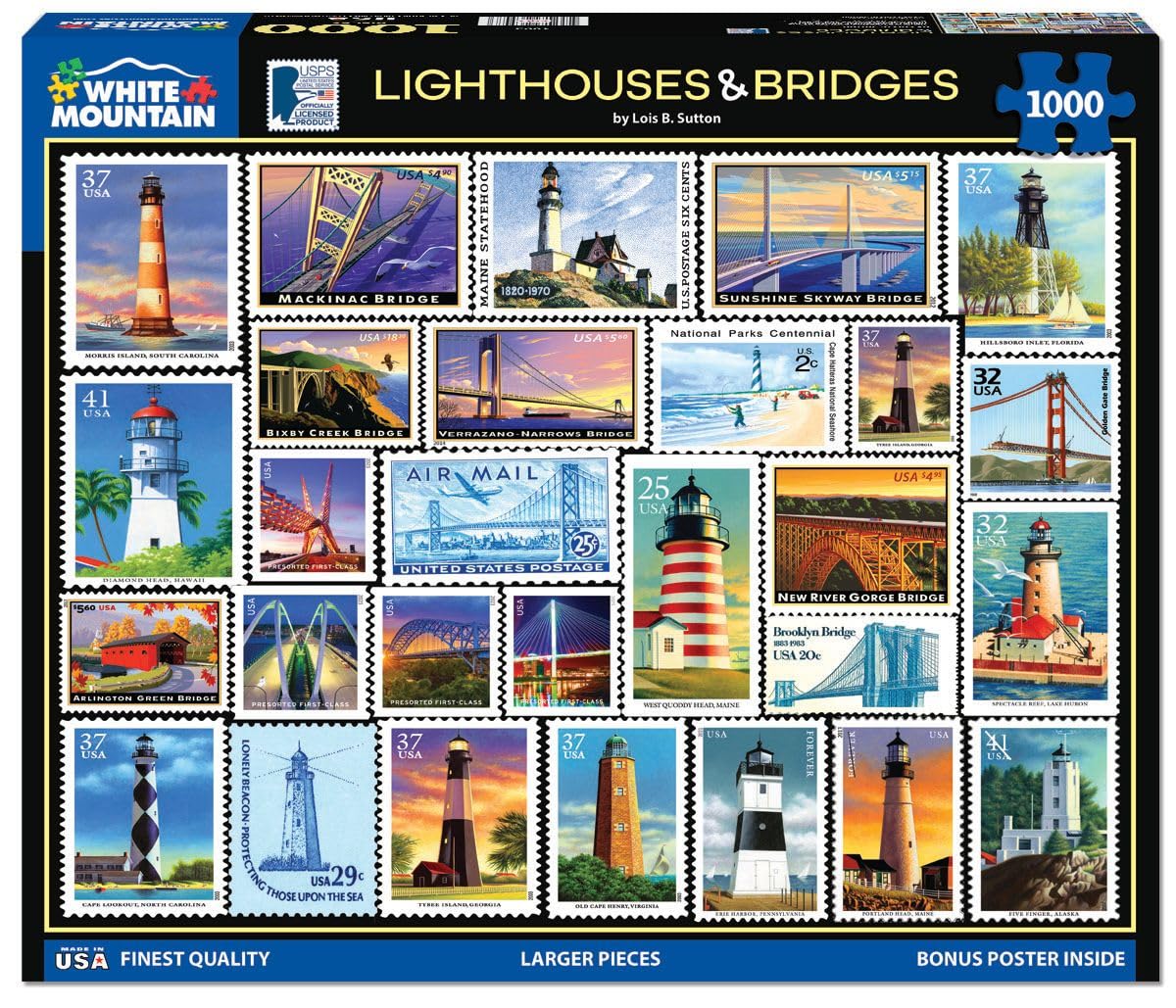 White Mountain Puzzles - Lighthouses & Bridges - 1000 Piece Jigsaw Puzzle for Adults - Fun Family Activity - 24"x30"