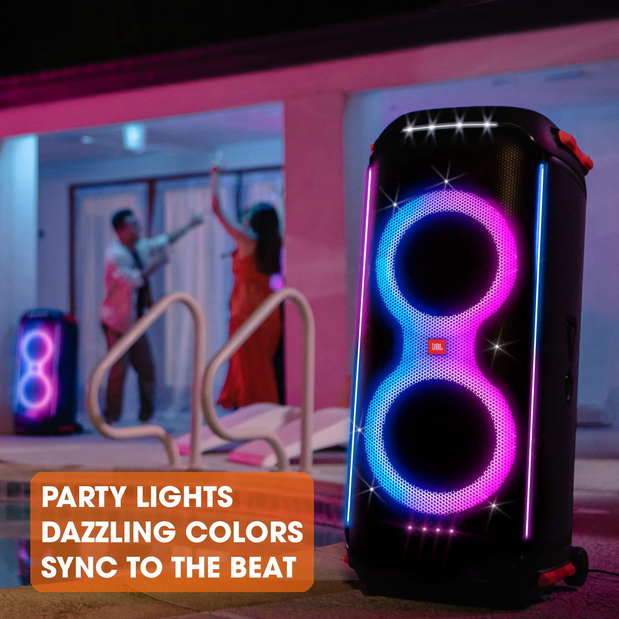 JBL PartyBox 710 -Party Speaker with Powerful Sound, Built-in Lights and Extra Deep Bass, IPX4 Splash Proof, App/Bluetooth Connectivity, Made for Everywhere a Handle Wheels (Black)