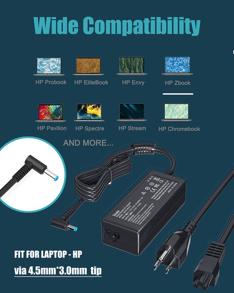 45W 65W Laptop Charger SK90A195231 for HP Pavilion 15-F:15-f111dx 15-f272wm 15-f211wm 15-f271wm 15-f233wm 15-f387wm 15-f211nr 15-f337wm 15-f224wm and More hp Laptop Power Supply Ac Adapter