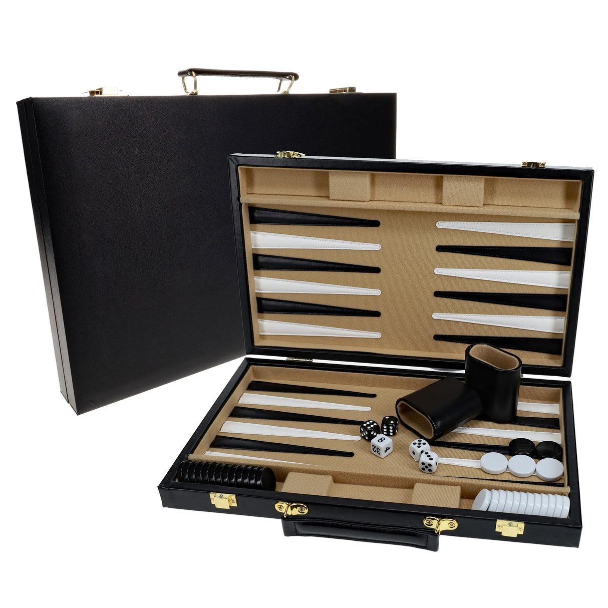 WE Games Backgammon Set, Black Leatherette Case, 14.75 x 9.75 in. Closed; 19.25 x 14.75 in. Open, Family Board Games, Board Games for Adults and Family, Travel Board Games, 2 Player Games