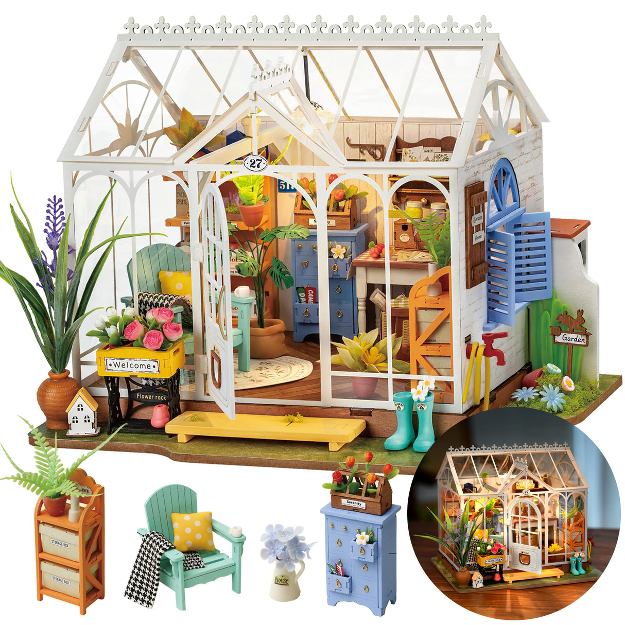 Rolife DIY Miniature House Kit Dreamy Garden House, Tiny House Kit for Adults to Build, Mini House Making Kit with Furnitures, Gifts for Friends (Dreamy Garden House)