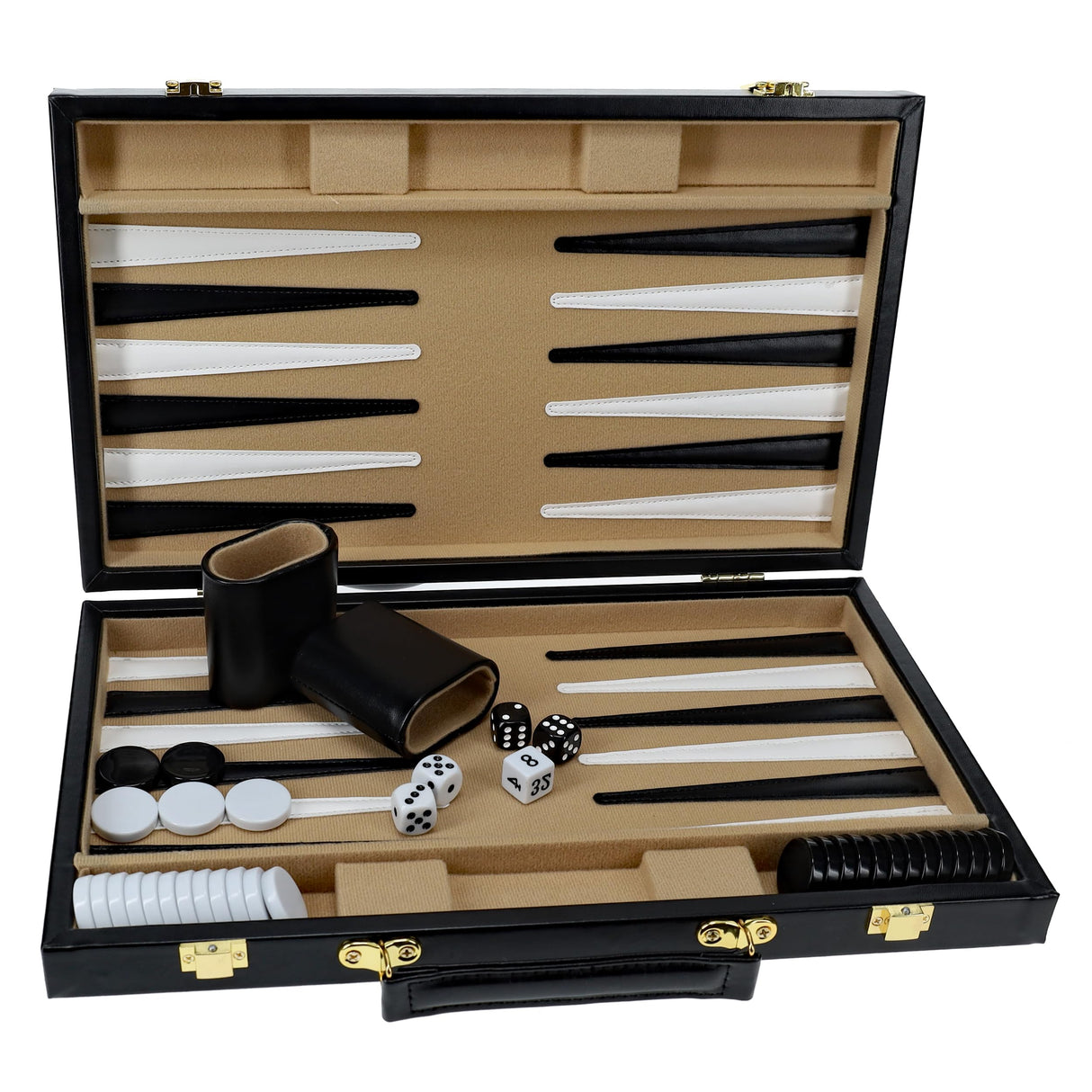 WE Games Backgammon Set, Black Leatherette Case, 14.75 x 9.75 in. Closed; 19.25 x 14.75 in. Open, Family Board Games, Board Games for Adults and Family, Travel Board Games, 2 Player Games