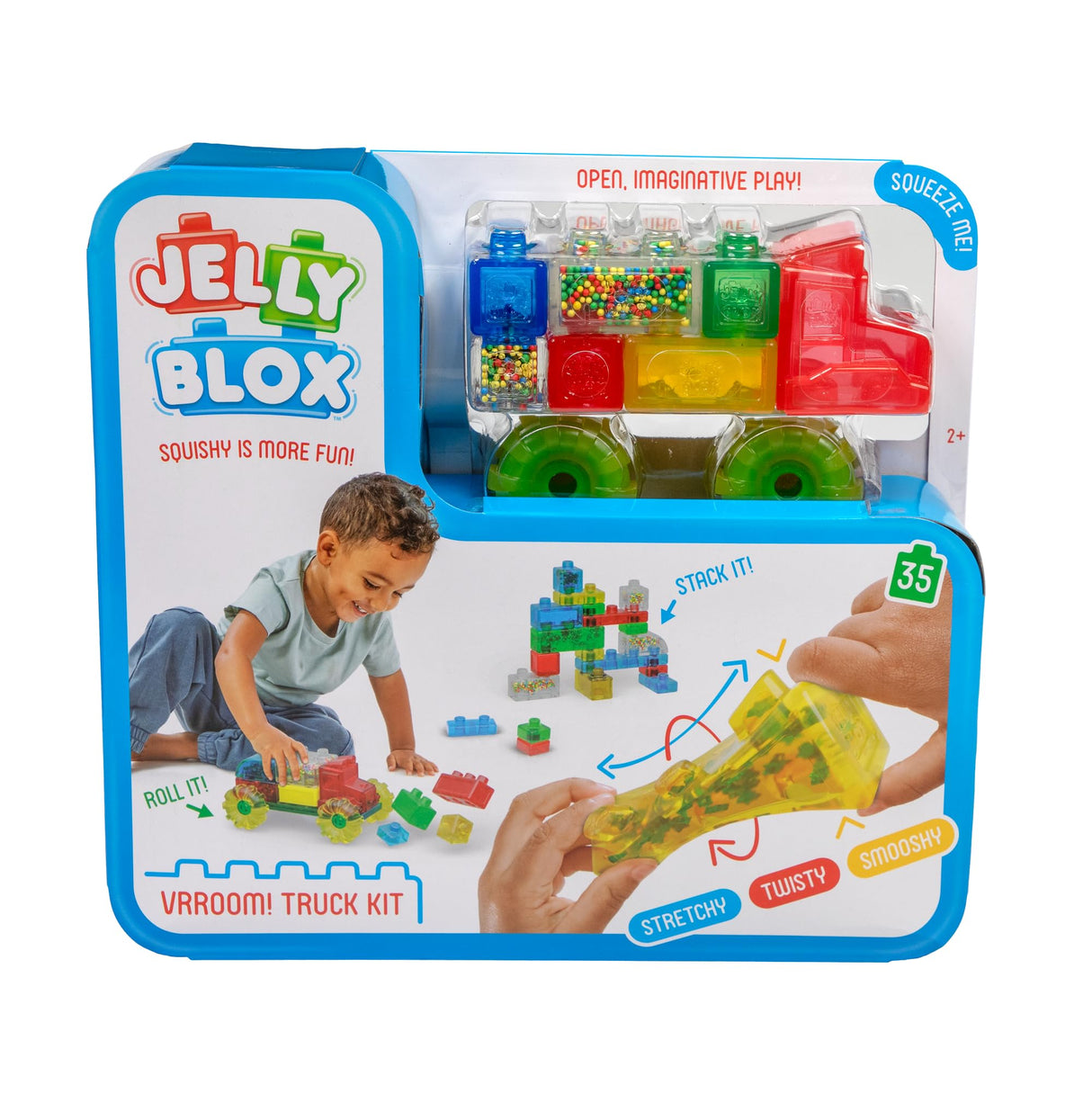 Goliath Jelly Blox Vrooom! Truck Kit | Includes 35 Blocks | Toddler & Preschool Building Blocks Kids Can Squeeze, Stretch, Squish | Safety Tested & Ouch-Free | Tactile, Sensory Play Toy for Ages 2+