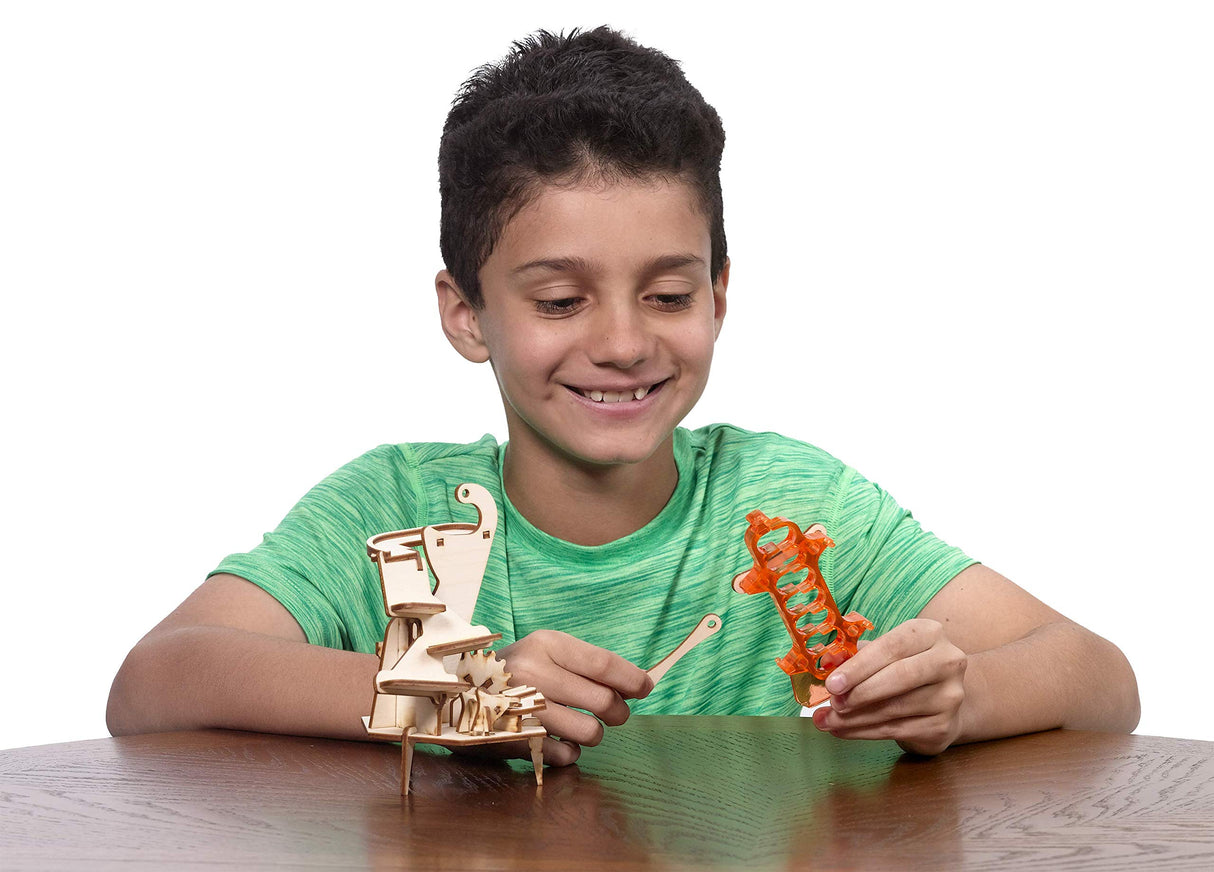 Marbleocity Triple Play 4-Bar Link — Build A Wood Marble Machine — Tinkineer STEM Kit — for Ages 9+