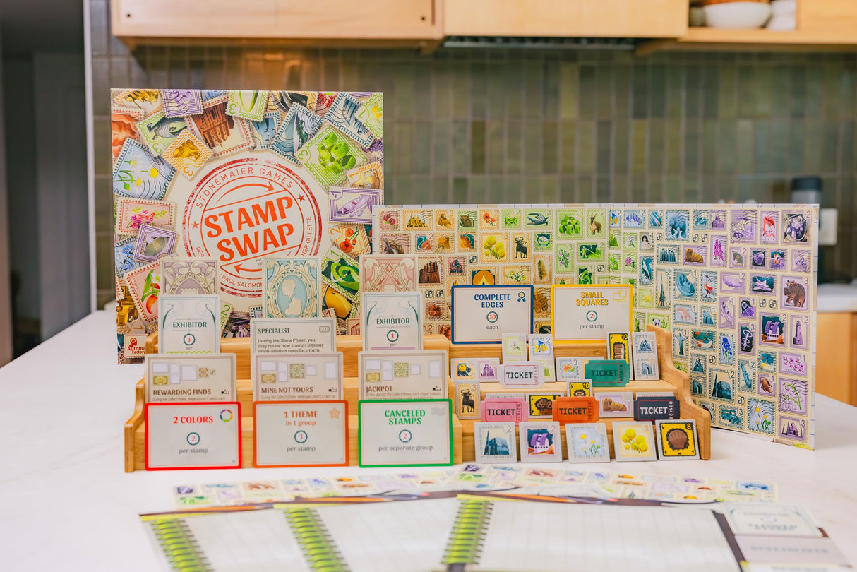 Stonemaier Games: Stamp Swap | A Competitive Stamp Collecting Strategy Board Game for Adults and Family | Curate The Most Beautiful and Well-Focused Stamp Collection | 1-5 Players, 60 Mins, Ages 14+