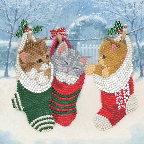 Crystal Art Card Kit - Christmas Kittens- Create Your Own 7"x7" Card Kit - for Ages 8 and up